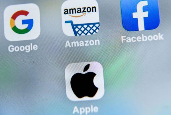 The apps of Google, Amazon, Facebook, and Apple are in this picture taken on Aug. 28, 2019. (Denis Charlet/AFP/Getty Images)