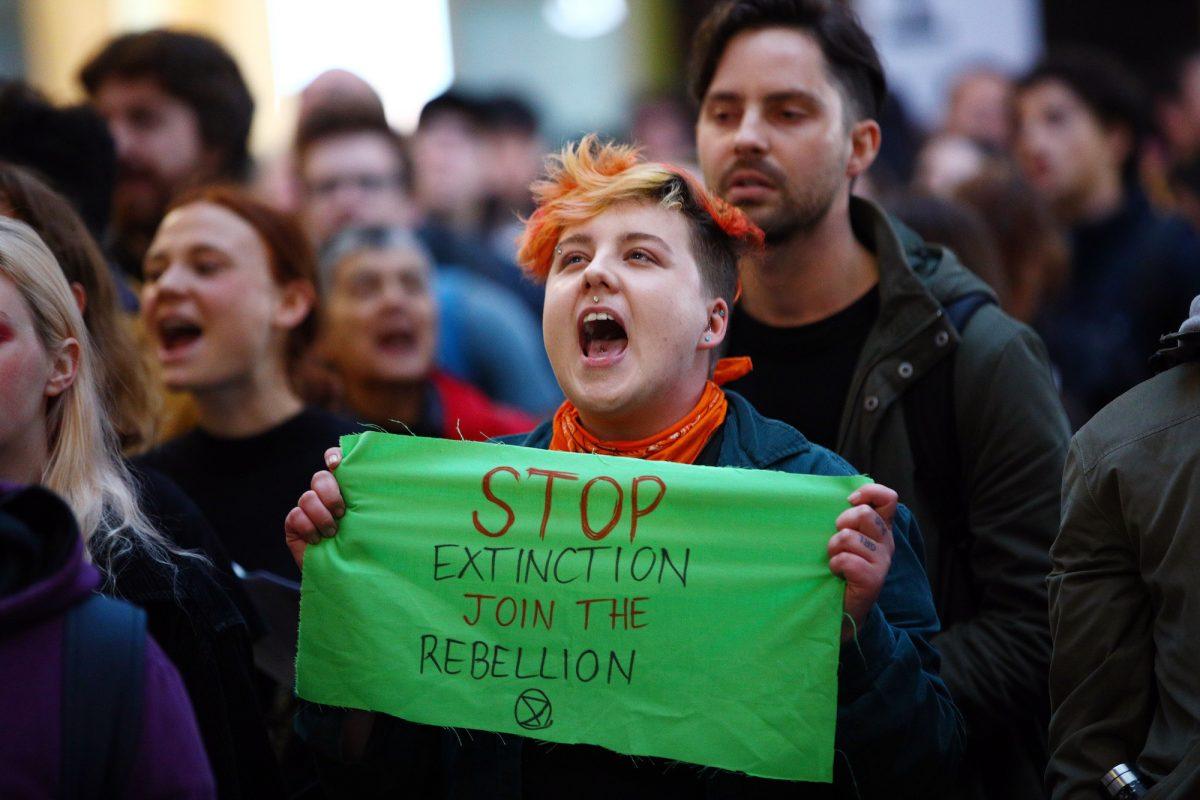 Protesters calling for action on climate change at Melbourne Central in Melbourne, Australia, on Sept. 6, 2019. (Graham Denholm/Getty Images)