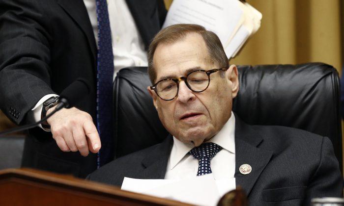 House Judiciary Committee Chairman Jerrold Nadler (D-N.Y.) prepares for a markup hearing on a series of bills on Capitol Hill in Washington on Sept. 10, 2019. (Patrick Semansky/AP Photo)