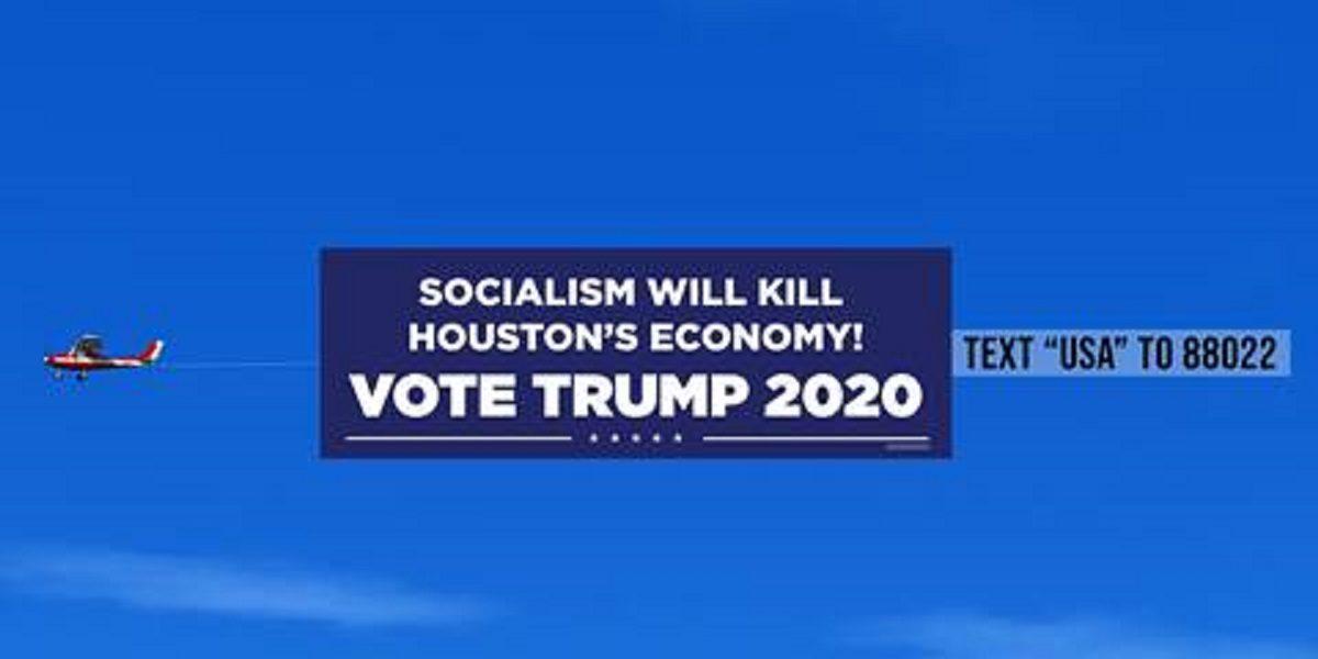 The banner that will fly above Houston for four hours on Sept. 12, 2019. (President Donald Trump 2020 campaign)