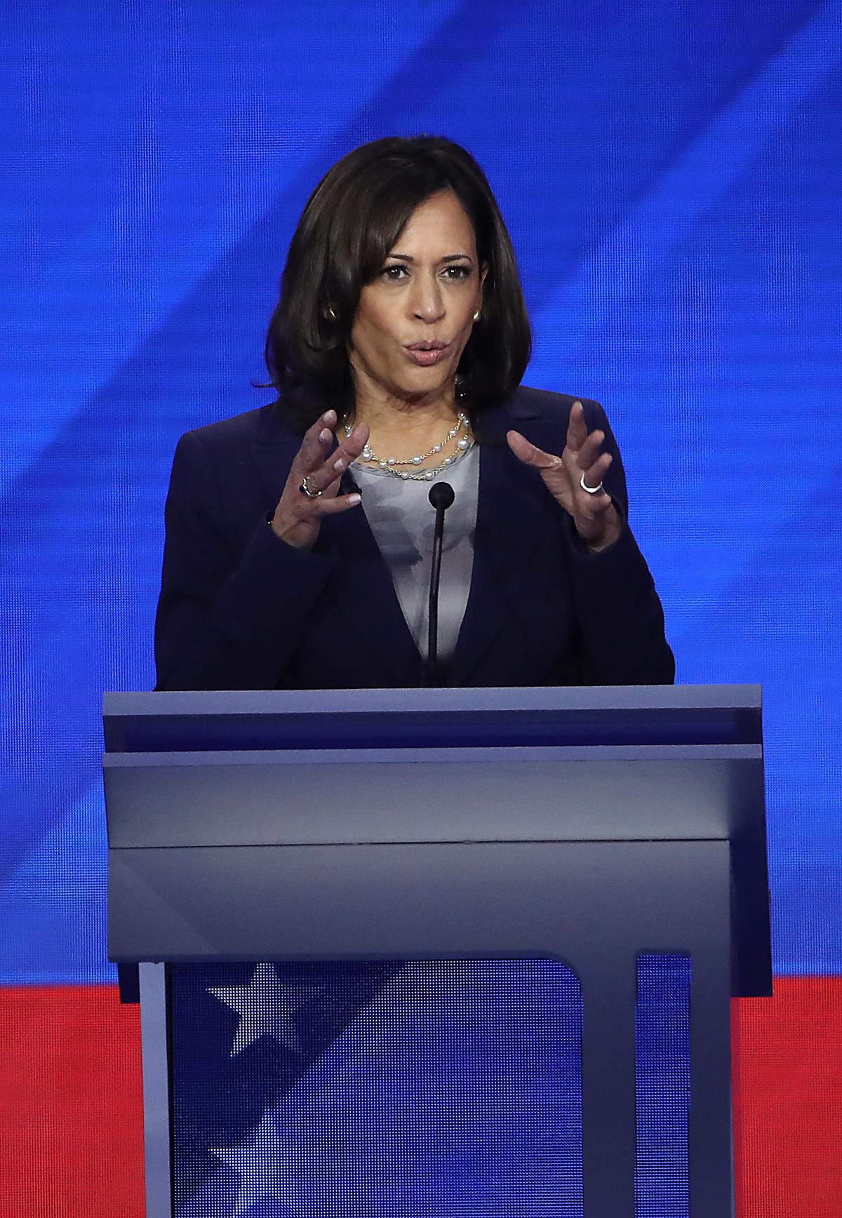 Sen. Kamala Harris (D-Calif.), a Democratic presidential candidate, speaks during the third Democratic primary debate of the 2020 presidential campaign season at Texas Southern University in Houston, Texas on Sept. 12, 2019. (Win McNamee/AFP/Getty Images)