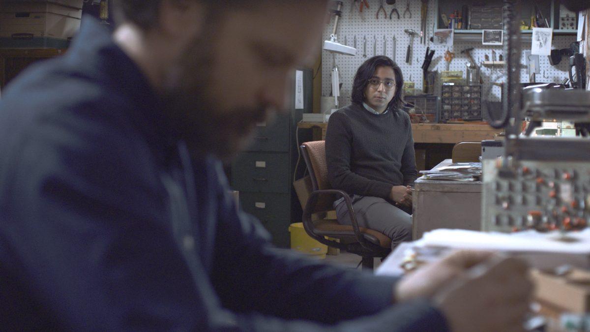 Peter Sarsgaard (L) as a scientist and Tony Revolori as his assistant in "The Sound of Silence." (Auditory Pictures LLC)