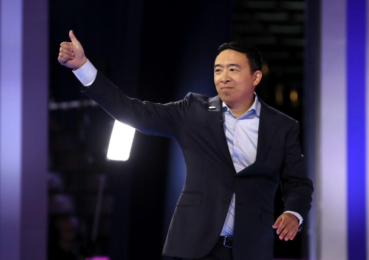 Democratic presidential candidate former tech executive Andrew Yang is introduced before the Democratic Presidential Debate at Texas Southern University's Health and PE Center in Houston, Texas on Sept. 12, 2019. (Photo by Win McNamee/Getty Images)