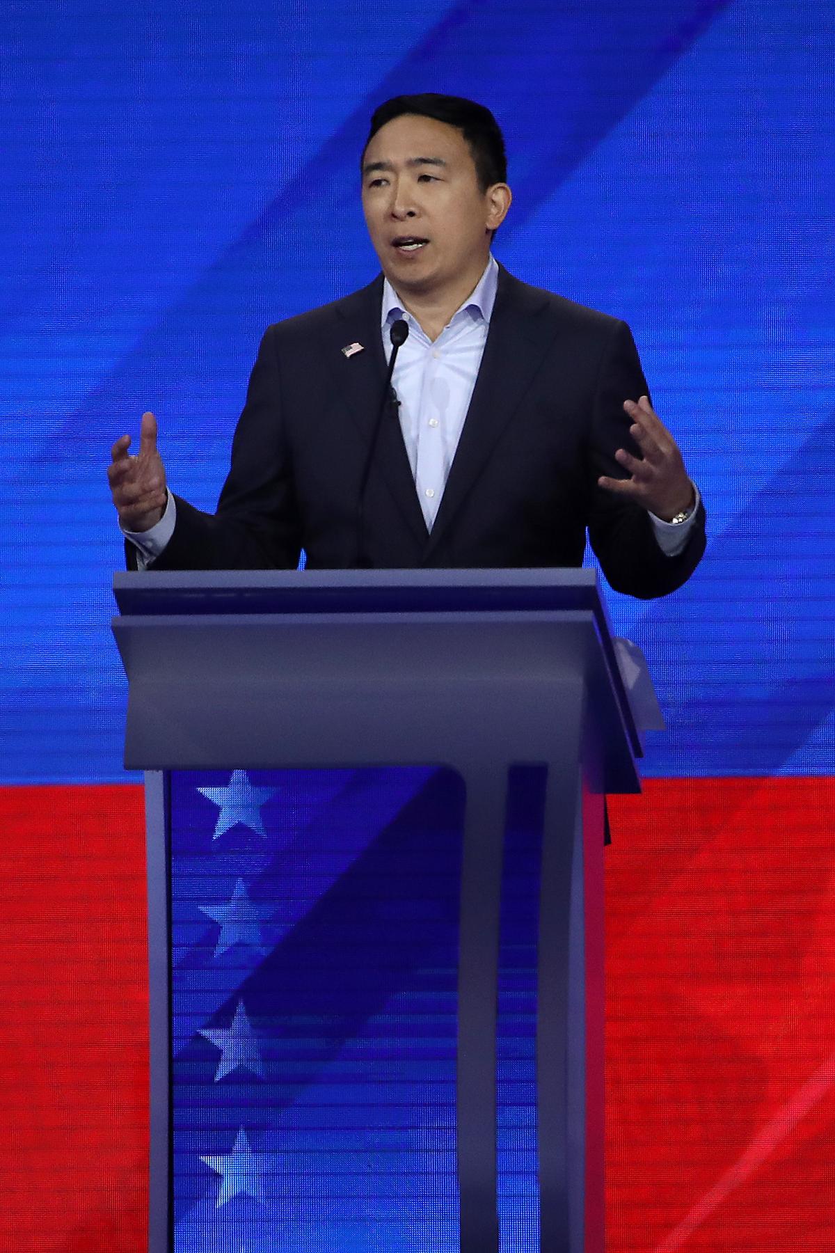 Democratic presidential candidate former tech executive Andrew Yang speaks during the 2020 presidential debate on Sept. 12, 2019. (Win McNamee/Getty Images)