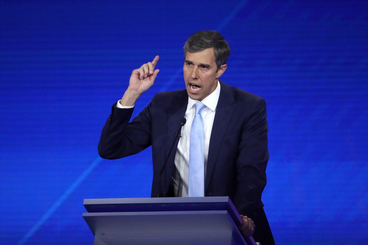 Democratic presidential candidate former Texas congressman Beto O'Rourke speaks during the Democratic presidential debate at Texas Southern University's Health and PE Center in Houston, Texas on Sept. 12, 2019. (Win McNamee/Getty Images)