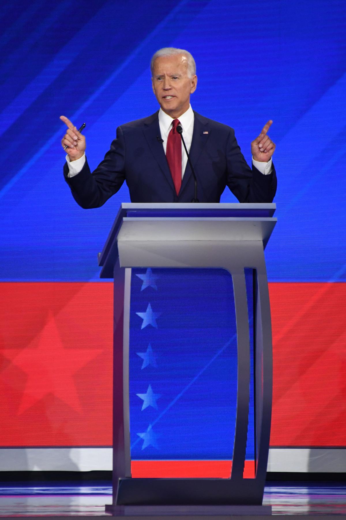 Democratic presidential candidate former vice president Joe Biden speaks during the 2020 presidential debate on Sept. 12, 2019. (Robyn Beck/Getty Images)