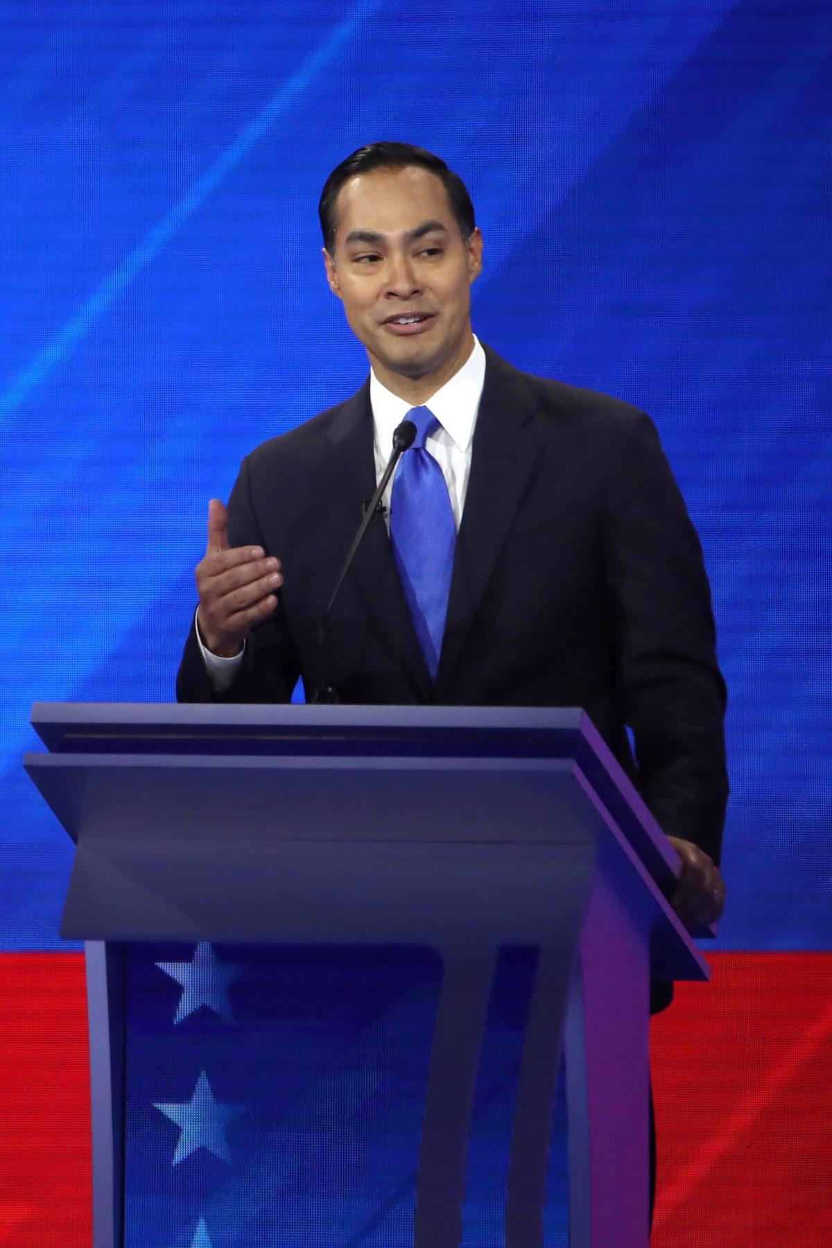 Democratic presidential candidate former housing secretary Julian Castro speaks during the Democratic presidential debate in Houston, Texas on Sept. 12, 2019. (Win McNamee/Getty Images)