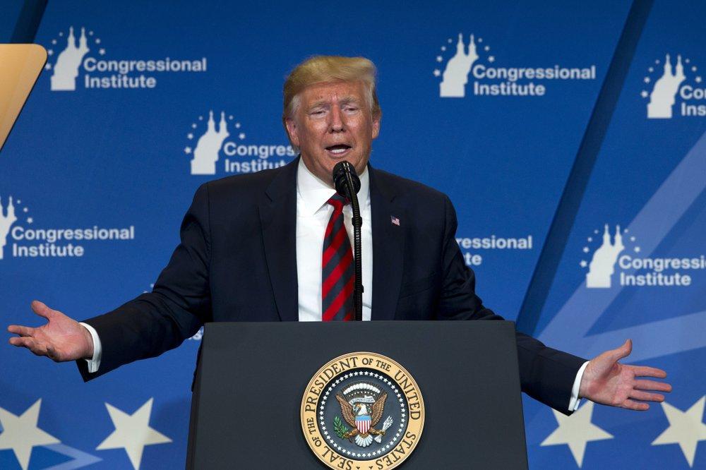 President Donald Trump speaks at the 2019 House Republican Conference Member Retreat Dinner in Baltimore on Sept. 12, 2019. (Jose Luis Magana/AP Photo)