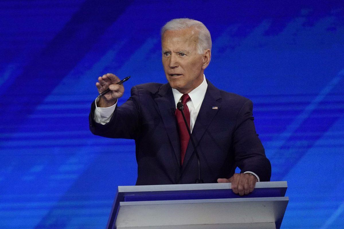 Former Vice President Joe Biden responds to a question, during a Democratic presidential primary debate hosted by ABC at Texas Southern University in Houston on Sept. 12, 2019. (David J. Phillip/AP Photo)