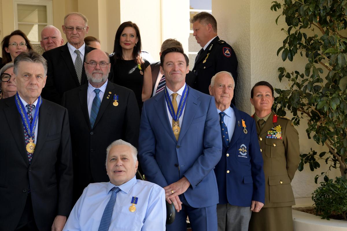 Australian actor Hugh Jackman poses for photographs after being awarded an Order of Australia by The Governor-General of Australia David Hurley at Government House on Sept. 13, 2019 in Melbourne, Australia. (Tracey Nearmy/Getty Images)