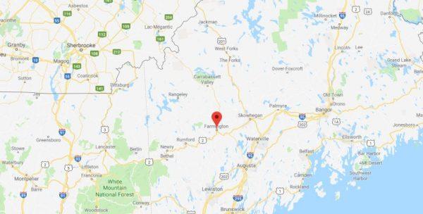 A map shows the location of Farmington, Maine. (Google Maps)