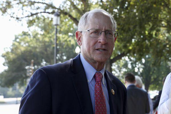 Rep. Mike Conaway (R-Texas) joins Members of Congress and farmers from across the country to rally for the United States-Mexico-Canada Agreement (USMCA) on the National Mall in Washington on Sept. 12, 2019. (Samira Bouaou/The Epoch Times)