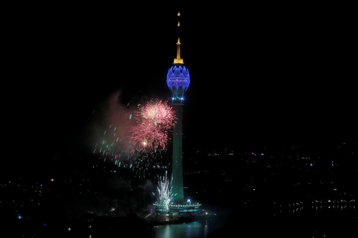 The Lotus Tower is seen during its launching ceremony in Colombo, Sri Lanka on Sept. 16, 2019. (Dinuka Liyanawatte/Reuters)