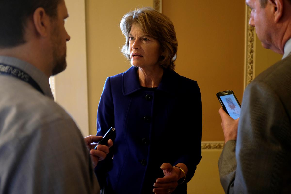 Sen. Lisa Murkowski (R-Alaska) speaks with reporters off the Senate floor in Washington on May 23, 2019. (REUTERS/James Lawler Duggan)