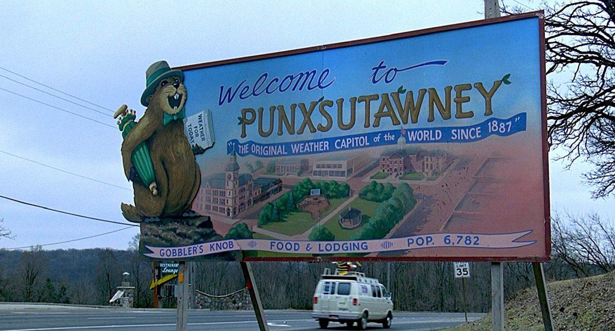Entering the town of Punxsutawney, Penn., where woodchucks predict the weather, in "Groundhog Day." (Sony Pictures Home Entertainment)