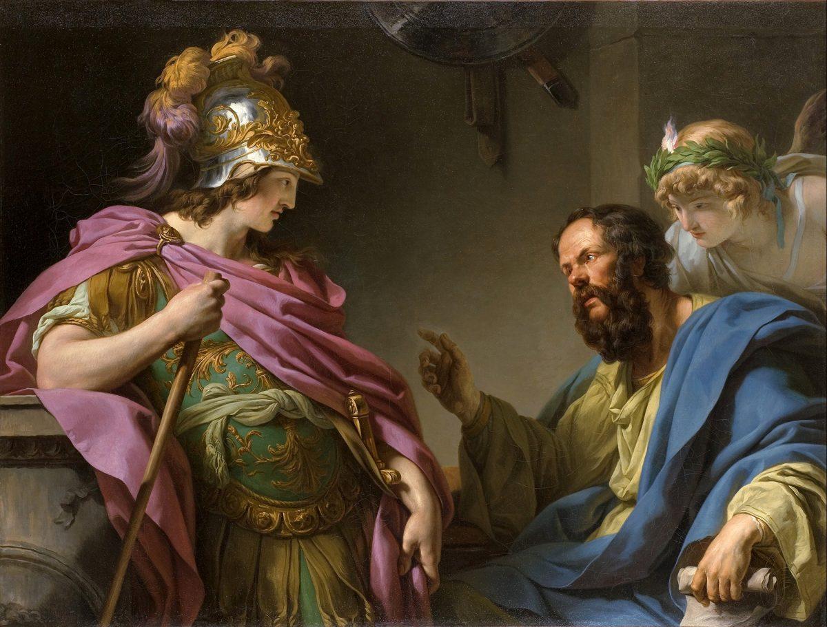 Socrates tried to teach young men known for their extravagance and loose morals, such as Alcibiades. “Alcibiades Being Taught by Socrates,” 1776, by François-André Vincent. Musée Fabre. (Public Domain)