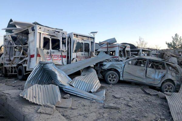 Damaged cars are seen at the site of a suicide attack in Zabul, Afghanistan on Sept. 19, 2019. (Ahmad Wali Sarhadi/AP Photo)