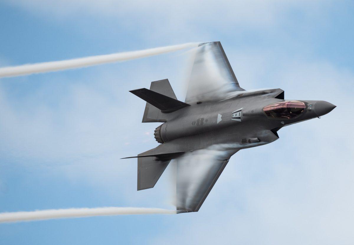 Capt. Andrew Olson, F-35 Demonstration Team pilot and commander, performs a dedication pass during the Melbourne Air and Space Show in Melbourne, Fla., on March 30, 2019. During the two-day event, more than 50,000 guests attended the Melbourne Air and Space Show. (U.S. Air Force photo by Senior Airman Alexander Cook)