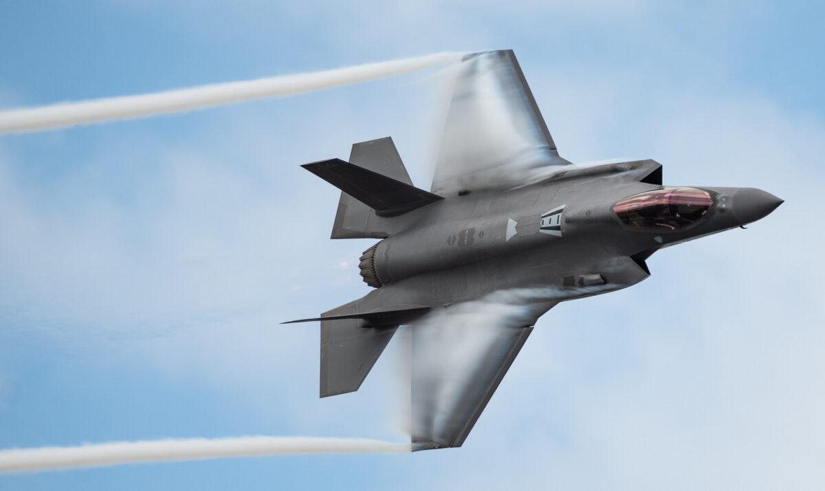 Capt. Andrew Olson, F-35 Demonstration Team pilot and commander, performs a dedication pass during the Melbourne Air and Space Show in Melbourne, Fla., March 30, 2019. During the two-day event, more than 50,000 guests attended the Melbourne Air and Space Show. (U.S. Air Force photo by Senior Airman Alexander Cook)