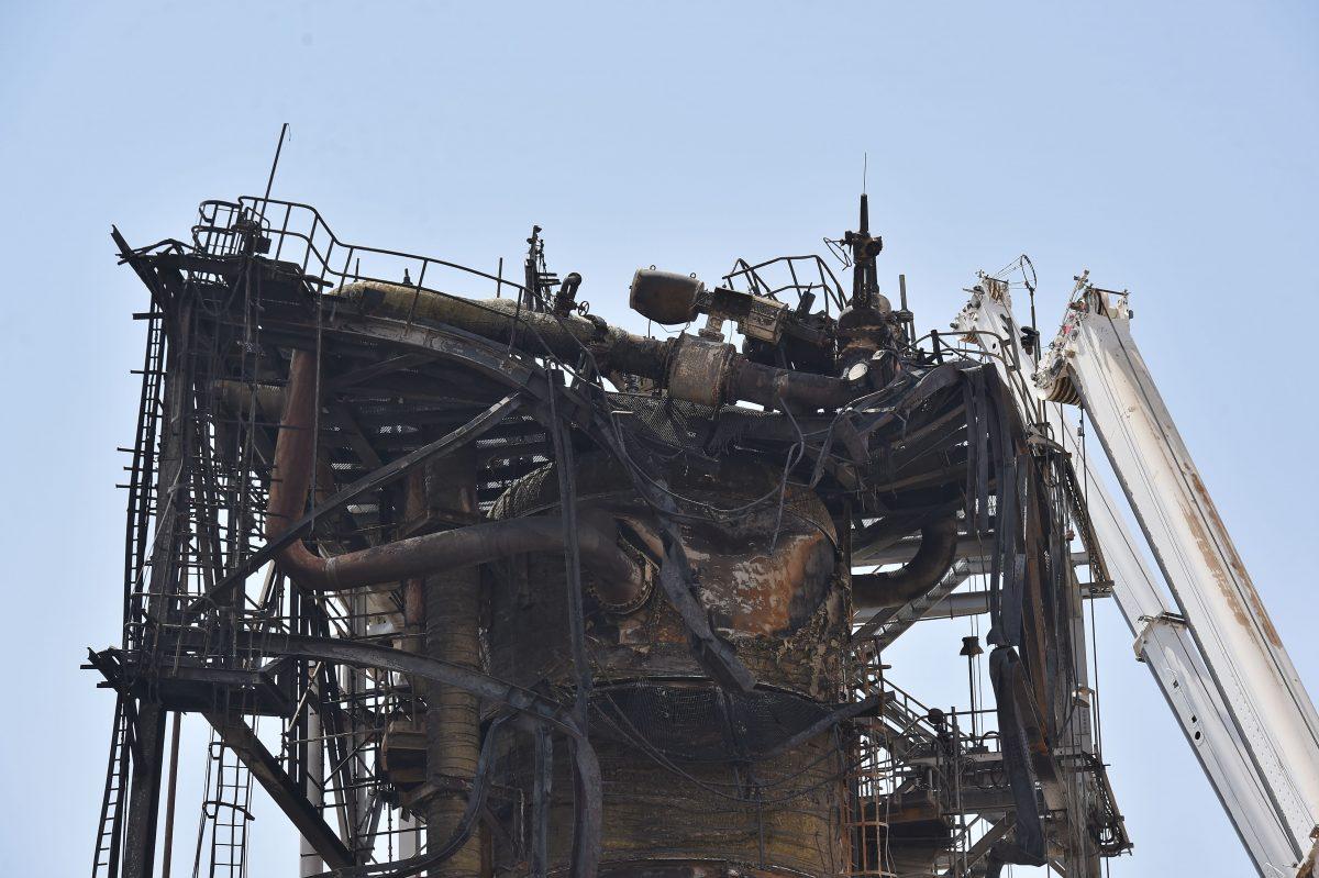 A destroyed installation in Saudi Arabia's Khurais oil processing plant is pictured on September 20, 2019. (Fayez Nureldine/AFP/Getty Images)