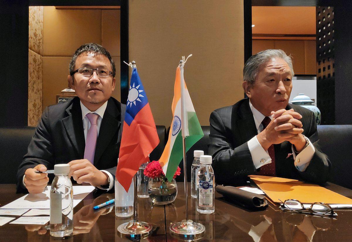 Shih-Chung Liu, vice chairman of Taiwan External Trade Development Council, and Chung-Kwang Tien, the representative of the Taipei Economic and Cultural Center in India, attend a news conference in New Delhi, India, on Sept. 20, 2019. (Sankalp Phartiyal/Reuters)