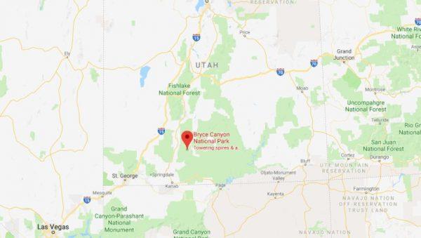 A map of Bryce National Park in Utah (Google Maps)