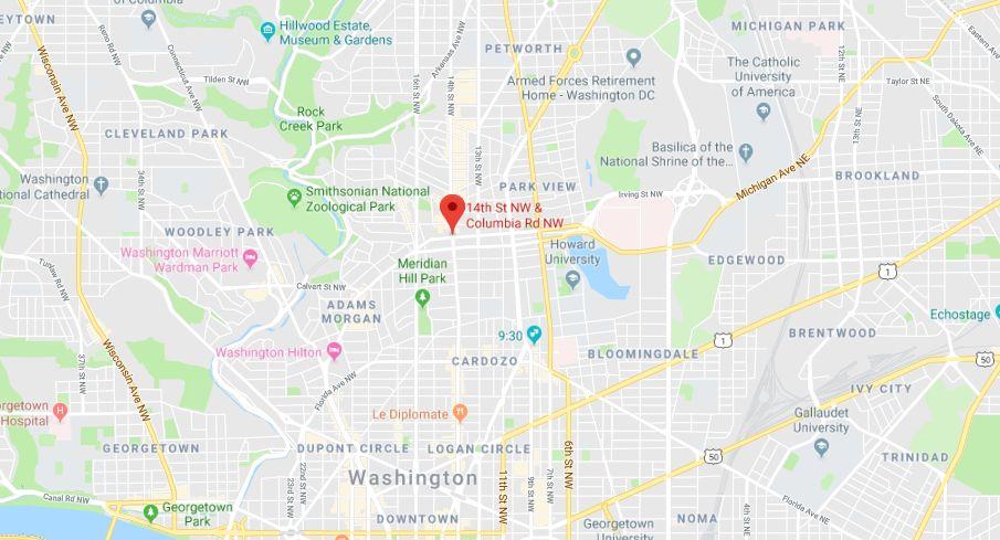 The incident took place along the 1300 block of Columbia Road NW at around 10:06 p.m. local time in the Columbia Heights neighborhood. (Google Maps)