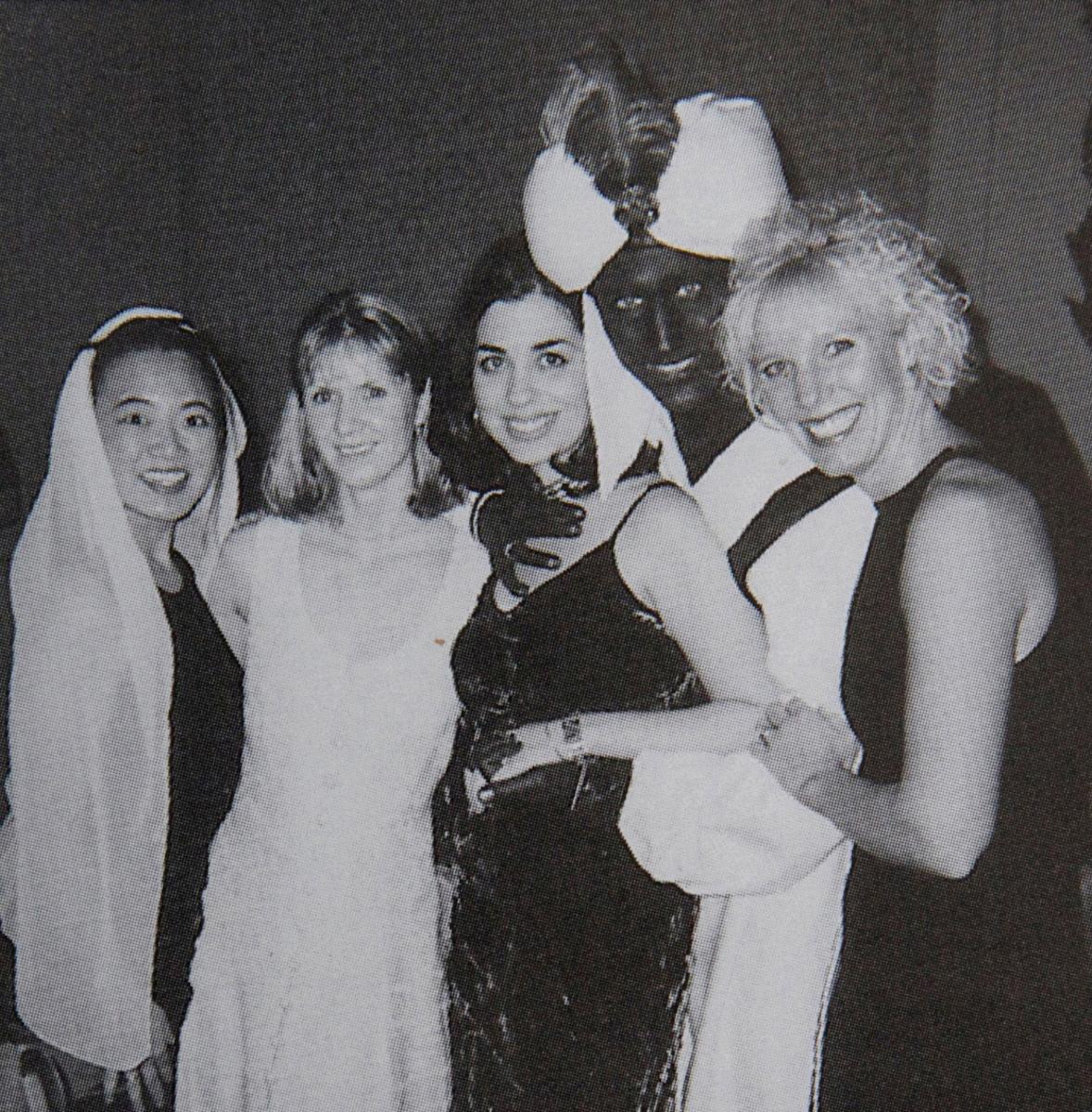 Canada’s Prime Minister Justin Trudeau, with his face and hands painted brown, poses with others during an "Arabian Nights" party when he was a 29-year-old teacher at the West Point Grey Academy in Vancouver, Canada, in this photo published in the academy’s 2000-2001 yearbook. This image, published in The View yearbook, was obtained by Time. (Reuters)