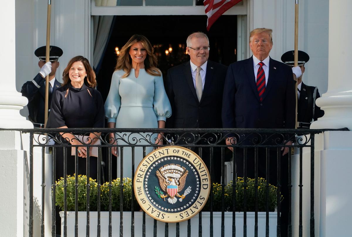 U.S. President Donald Trump and first lady Melania Trump stand with Australia’s Prime Minister Scott Morrison and Jenny Morrison on the Truman Balcony during an official arrival ceremony at the White House in Washington, U.S., Sept. 20, 2019. (Reuters/Joshua Roberts)