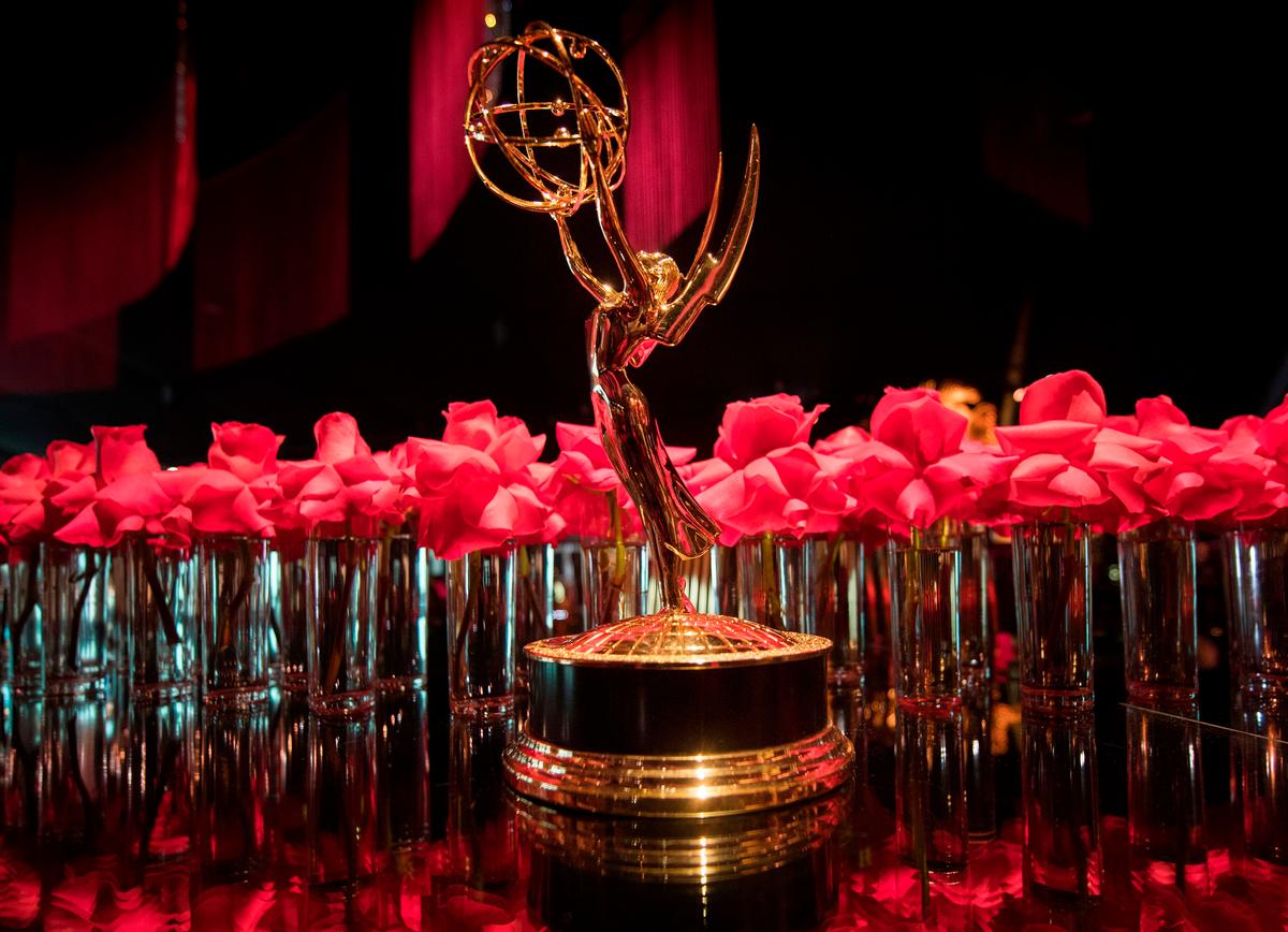 An Emmy statue at the 71st Emmy Awards Governors Ball press preview at LA Live in Los Angeles, California on Sept. 12, 2019. (MARK RALSTON/AFP/Getty Images)
