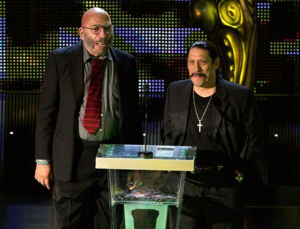 Actors Sid Haig (L) and Danny Trejo present the Most Memorable Mutilation award onstage during Spike TV's "Scream 2007" held at The Greek Theatre in Los Angeles on Oct. 19, 2007. (Kevin Winter/Getty Images)