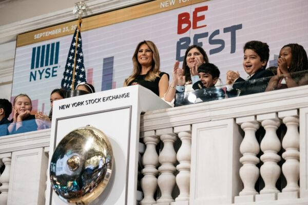 First Lady Melania Trump rings the opening bell at the New York Stock Exchange in New York City on Sept. 23, 2019. (Scott Heins/Getty Images)