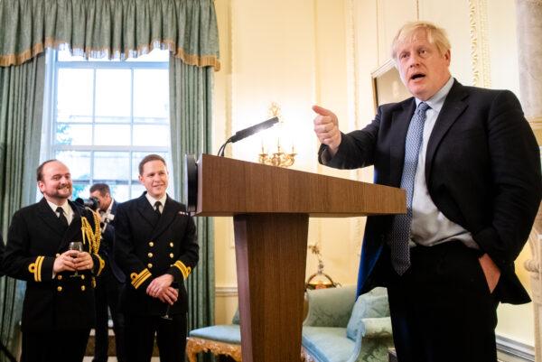 UK Prime Minister Boris Johnson hosts various members of the armed services at a military reception at 10 Downing Street on Sept. 18, 2019, in London. (John Nguyen/WPA Pool/Getty Images)