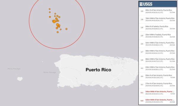 Multiple aftershocks were noted following the initial earthquake off the coast of Puerto Rico on Sept. 24, 2019. (USGS)