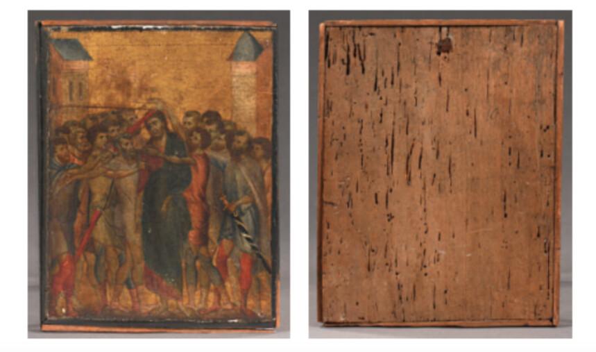 The front and the back of the painting "The Mocking of Christ" by Cimabue. (Pic courtesy Acteon)