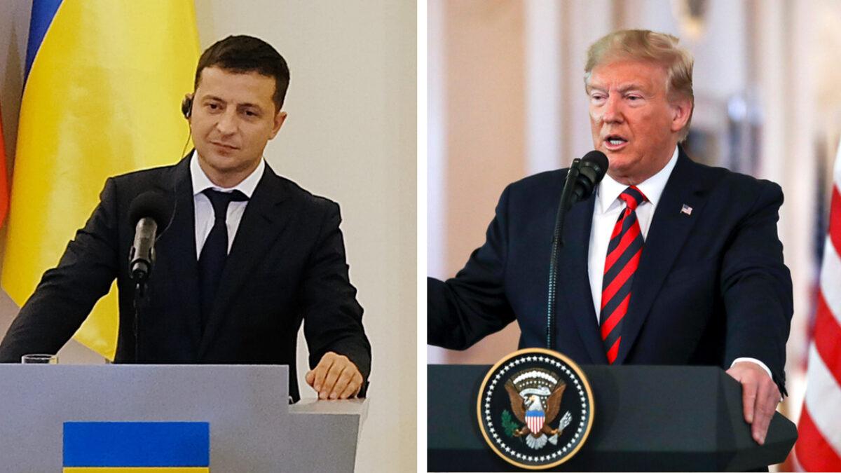 (L) Ukrainian President Volodymyr Zelensky in Warsaw, Poland on Aug. 31, 2019. (Sean Gallup/Getty Images) (R) President Donald Trump at a press conference in the East Room of the White House in Washington on Sept. 20, 2019. (Charlotte Cuthbertson/The Epoch Times)