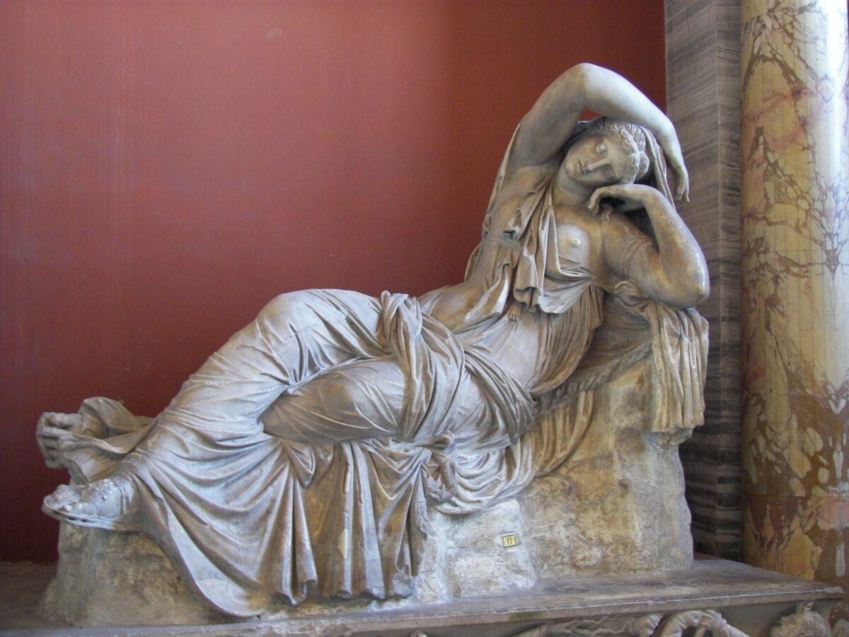 A copy of the second-century original of “Ariadne,” from the School of Pergamon. Marble. Vatican Museums, Vatican City. (CC BY-SA 3.0)