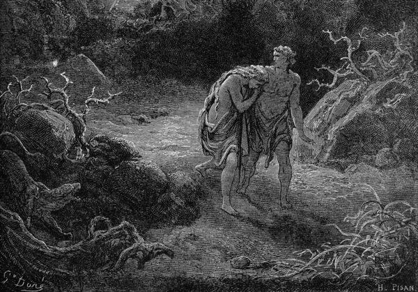 The serpent's question leads to The Fall, the original separation between man and God. A detail from “The Expulsion of Adam and Eve From Paradise,” 1866, by Gustave Doré for “La Grande Bible de Tours.” (US-PD)