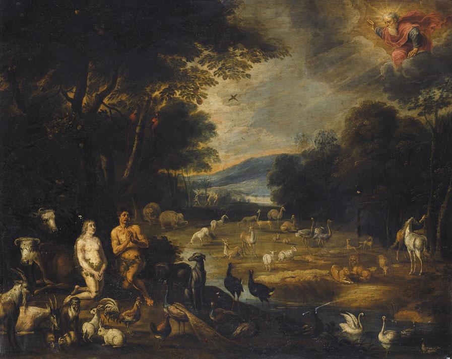 “Adam and Eve in the Earthly Paradise,” created between 1626 and 1677, by Willem van Herp the Elder. (Public Domain)