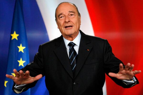 Former French President Jacques Chirac poses after recording a television address from the presidential Elysee Palace in Paris on March 11, 2007. (Philippe Wojazer, pool via AP, File)
