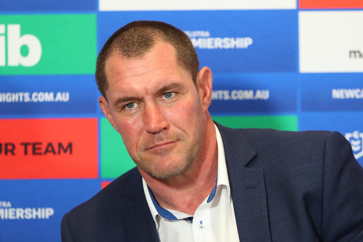 Kristian Woolf coach of the Newcastle Knights at the press conference during the round 24 NRL match between the Newcastle Knights and the Gold Coast Titans at McDonald Jones Stadium in Newcastle, Australia, on Aug. 31, 2019. (Tony Feder/Getty Images)