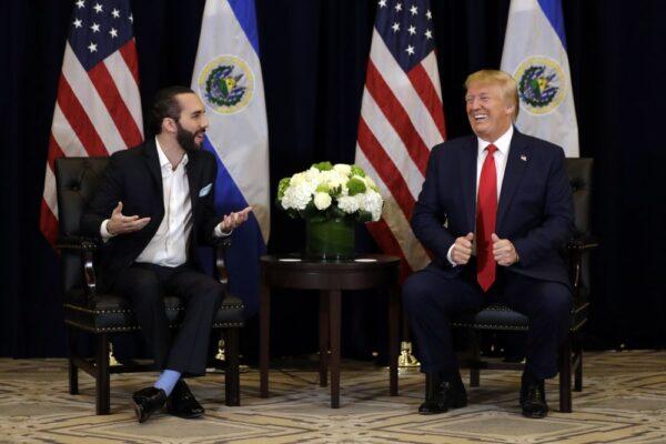 President Donald Trump and President Nayib Bukele of El Salvador hold a meeting in New York on Sept. 25, 2019. (Saul Loeb/AFP/Getty Images)