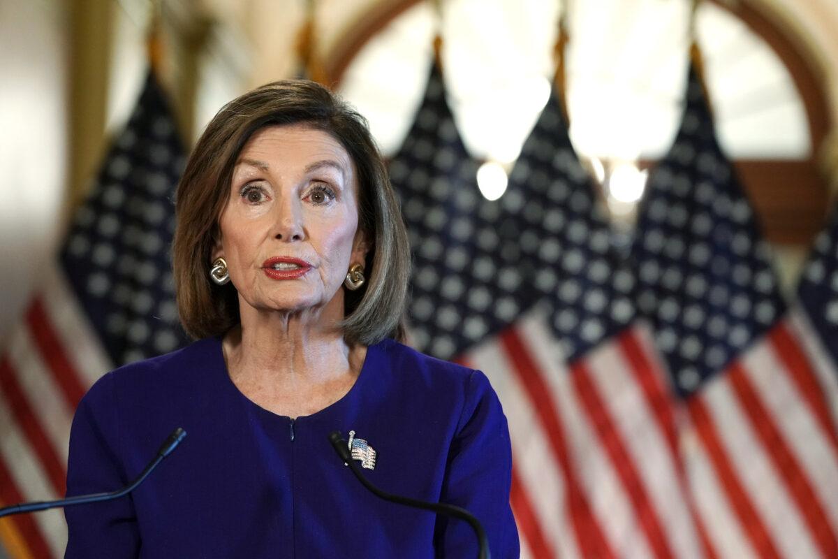 House Speaker Nancy Pelosi (D-Calif.) speaks to the media at the Capitol Building in Washington, on Sept. 24, 2019. (Alex Wong/Getty Images)
