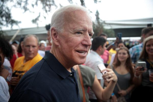 Democratic presidential candidate, former Vice President Joe Biden greets guests at the Polk County Democrats' Steak Fry in Des Moines, Iowa on Sept. 21, 2019. (Scott Olson/Getty Images)
