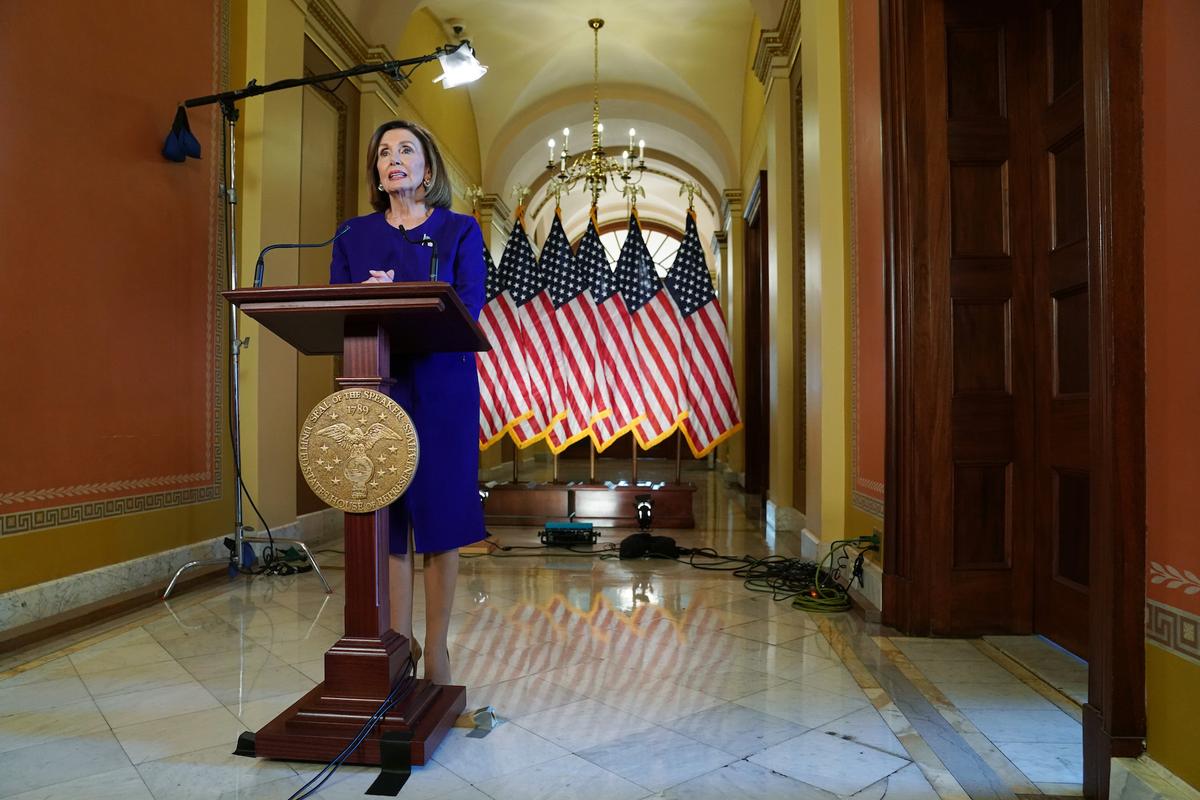 House Speaker Nancy Pelosi (D-Calif.) speaks to the media at the Capitol Building in Washington on Sept. 24, 2019. (Alex Wong/Getty Images)