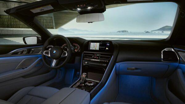 The interior of the coupe with standard Ambient Lighting. (Courtesy of BMW)