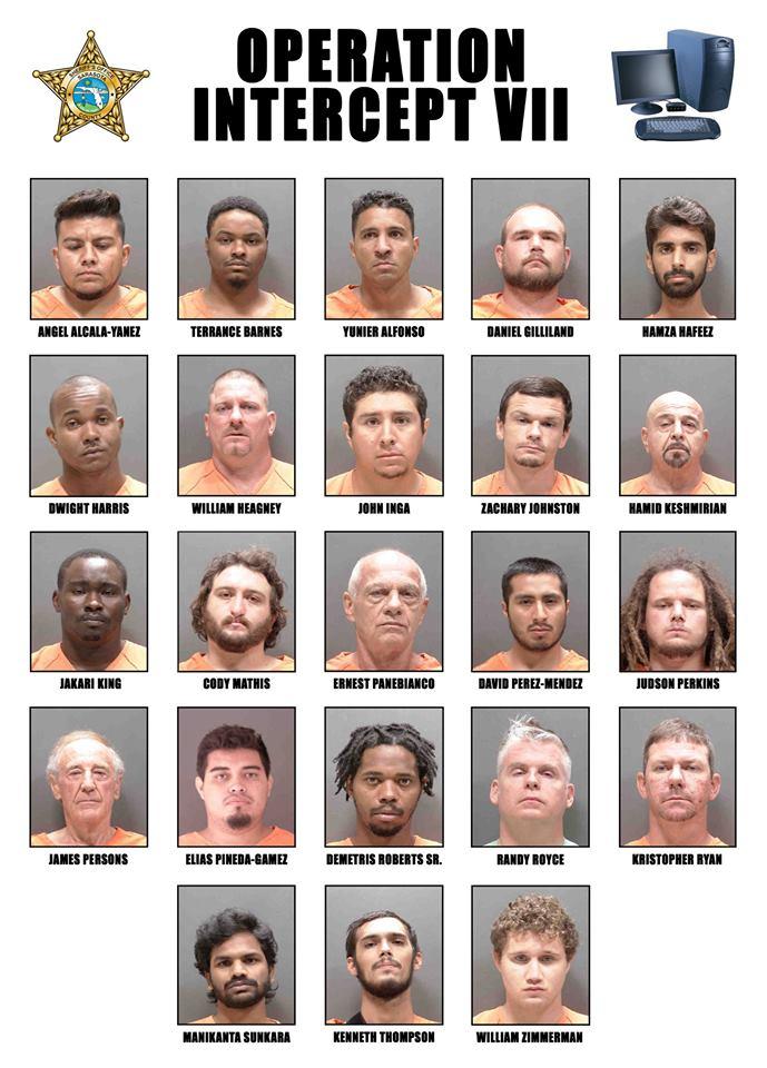 Twenty-three suspected child predators and human traffickers were arrested during an online sting operation, officials in Florida said. (Sarasota County Sheriff’s Office)