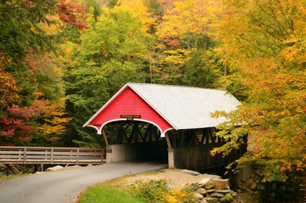 A classic New England scene: a covered bridge in Franconia Notch State Park, New Hampshire. (Gettyimages)