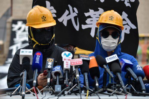 Pro-democracy protesters hold a press conference in Hong Kong on September 30, 2019. (NICOLAS ASFOURI/AFP/Getty Images)
