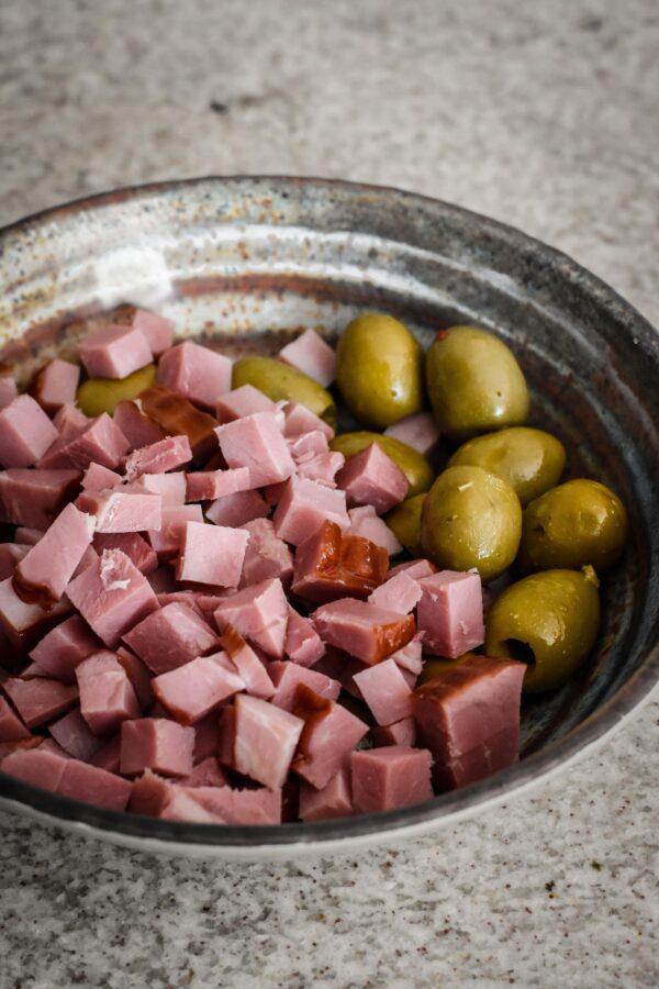 Salty ham and briny olives. (Audrey Le Goff)
